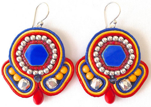 blue, yellow and red soutache earings by Kelli Peduzzi